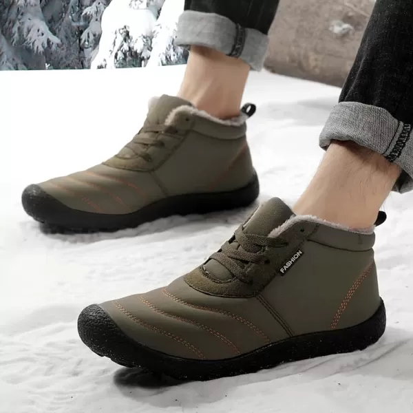 Lazzy Mens Snow Boots Winter Shoes Warm Fur Lined Ankle Boots AntiSlip Waterproof Outdoors Hiking ShoesArmy Green