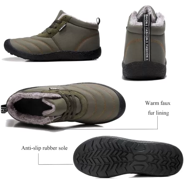 Lazzy Mens Snow Boots Winter Shoes Warm Fur Lined Ankle Boots AntiSlip Waterproof Outdoors Hiking ShoesArmy Green