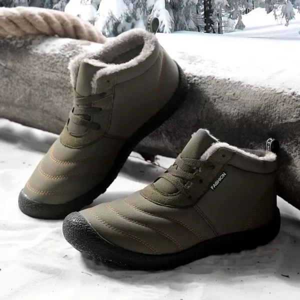 Lazzy Mens Snow Boots Winter Shoes Warm Fur Lined Ankle Boots AntiSlip Waterproof Outdoors Hiking ShoesArmy Green