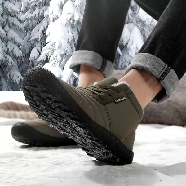 Lazzy Mens Snow Boots Winter Shoes Warm Fur Lined Ankle Boots AntiSlip Waterproof Outdoors Hiking ShoesArmy Green