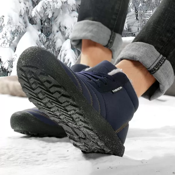 Lazzy Mens Snow Boots Winter Shoes Warm Fur Lined Ankle Boots AntiSlip Waterproof Outdoors Hiking ShoesNavy Blue