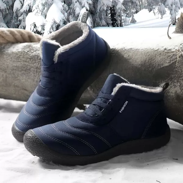 Lazzy Mens Snow Boots Winter Shoes Warm Fur Lined Ankle Boots AntiSlip Waterproof Outdoors Hiking ShoesNavy Blue