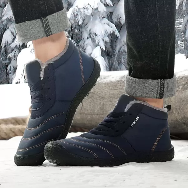 Lazzy Mens Snow Boots Winter Shoes Warm Fur Lined Ankle Boots AntiSlip Waterproof Outdoors Hiking ShoesNavy Blue