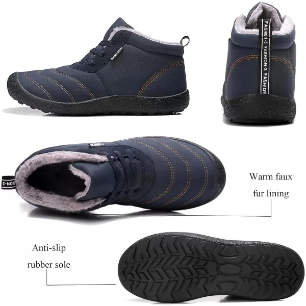 Lazzy Mens Snow Boots Winter Shoes Warm Fur Lined Ankle Boots AntiSlip Waterproof Outdoors Hiking ShoesNavy Blue
