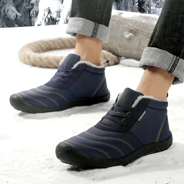 Lazzy Mens Snow Boots Winter Shoes Warm Fur Lined Ankle Boots AntiSlip Waterproof Outdoors Hiking ShoesNavy Blue