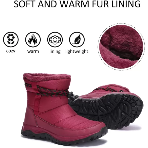 Lazzy Warm Snow Boots Womens Winter Ankle Bootie Slip On AntiSlip Ankle Short Boots Waterproof Outdoor Walking ShoesReda