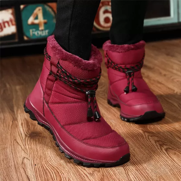Lazzy Warm Snow Boots Womens Winter Ankle Bootie Slip On AntiSlip Ankle Short Boots Waterproof Outdoor Walking ShoesReda