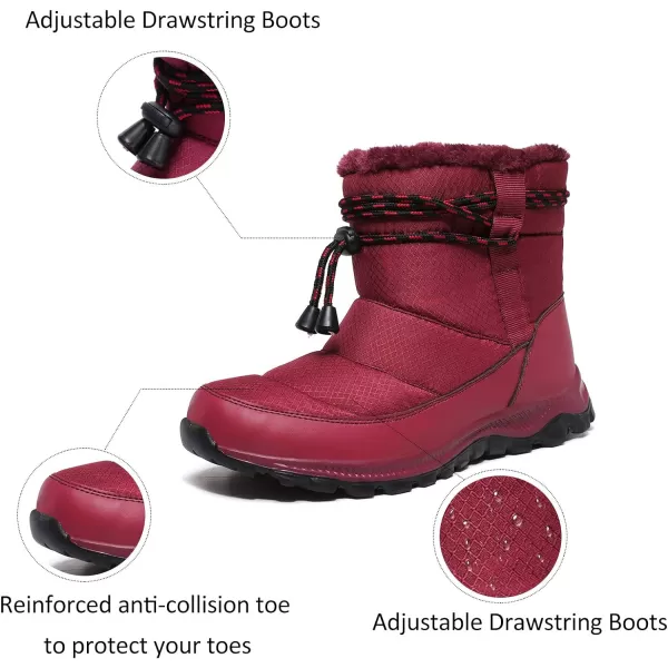 Lazzy Warm Snow Boots Womens Winter Ankle Bootie Slip On AntiSlip Ankle Short Boots Waterproof Outdoor Walking ShoesReda