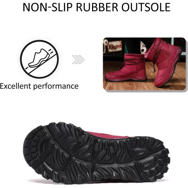 Lazzy Warm Snow Boots Womens Winter Ankle Bootie Slip On AntiSlip Ankle Short Boots Waterproof Outdoor Walking ShoesReda