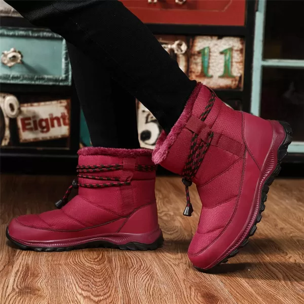 Lazzy Warm Snow Boots Womens Winter Ankle Bootie Slip On AntiSlip Ankle Short Boots Waterproof Outdoor Walking ShoesReda