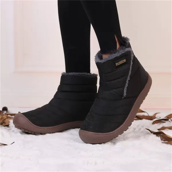 Lazzy Womens Winter Ankle Boots Faux Fur Snow Warm Short Booties AntiSlip Velour Cuff Sock Knit Cold Weather Boots Winter Outdoor Walking ShoesBlack