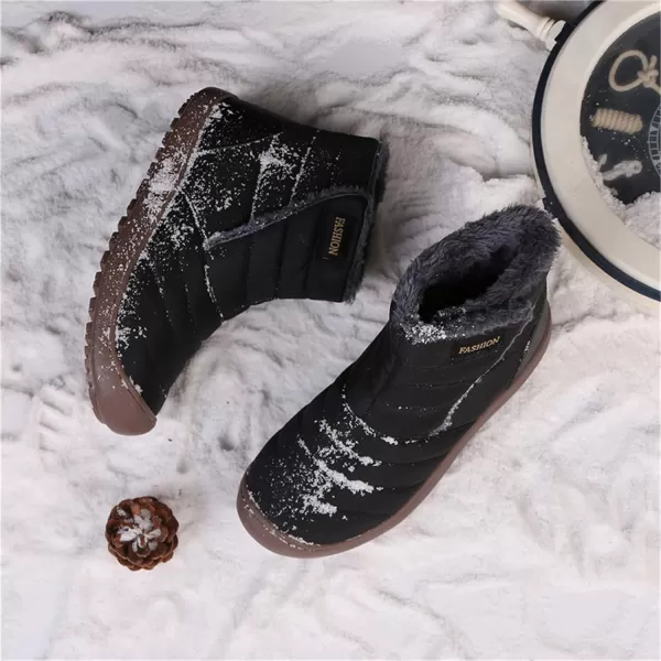 Lazzy Womens Winter Ankle Boots Faux Fur Snow Warm Short Booties AntiSlip Velour Cuff Sock Knit Cold Weather Boots Winter Outdoor Walking ShoesBlack