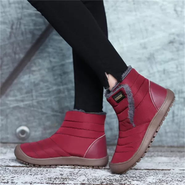 Lazzy Womens Winter Ankle Boots Faux Fur Snow Warm Short Booties AntiSlip Velour Cuff Sock Knit Cold Weather Boots Winter Outdoor Walking ShoesRed