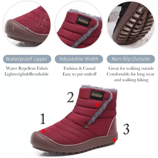 Lazzy Womens Winter Ankle Boots Faux Fur Snow Warm Short Booties AntiSlip Velour Cuff Sock Knit Cold Weather Boots Winter Outdoor Walking ShoesRed