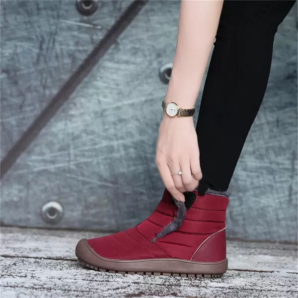 Lazzy Womens Winter Ankle Boots Faux Fur Snow Warm Short Booties AntiSlip Velour Cuff Sock Knit Cold Weather Boots Winter Outdoor Walking ShoesRed