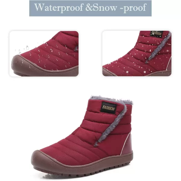 Lazzy Womens Winter Ankle Boots Faux Fur Snow Warm Short Booties AntiSlip Velour Cuff Sock Knit Cold Weather Boots Winter Outdoor Walking ShoesRed