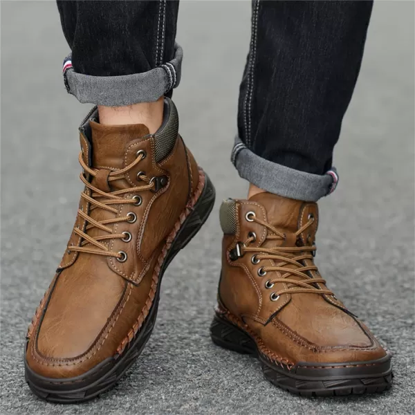 Mens Boots Dress Sneakers Boots Leather Chukka Shoes Casual Ankle Boots Fashion MidTop Walking Shoes for MenKhaki