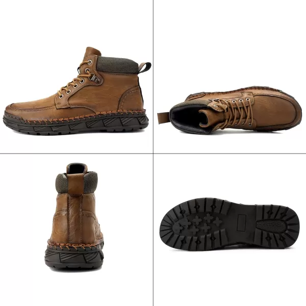 Mens Boots Dress Sneakers Boots Leather Chukka Shoes Casual Ankle Boots Fashion MidTop Walking Shoes for MenKhaki