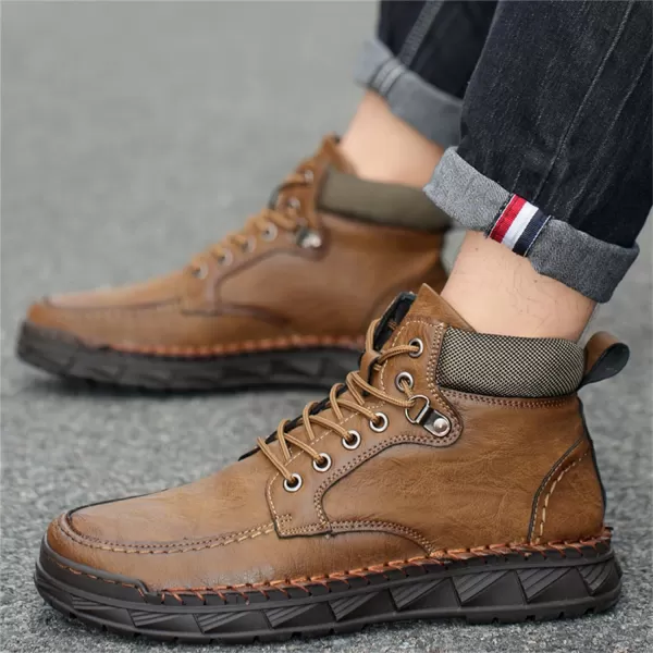 Mens Boots Dress Sneakers Boots Leather Chukka Shoes Casual Ankle Boots Fashion MidTop Walking Shoes for MenKhaki