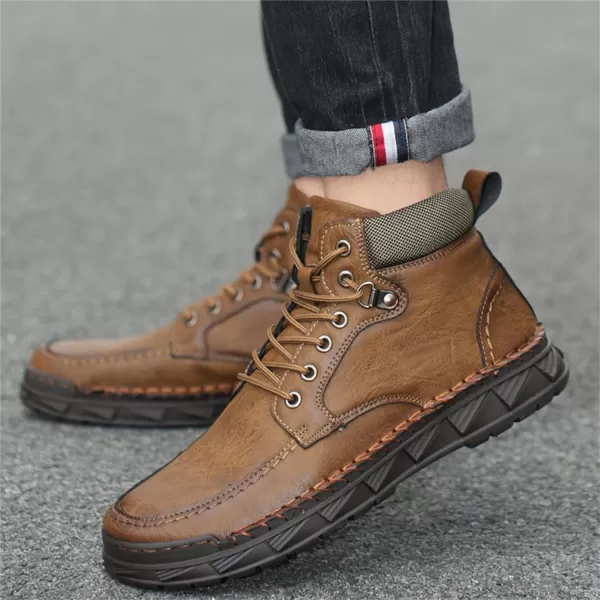 Mens Boots Dress Sneakers Boots Leather Chukka Shoes Casual Ankle Boots Fashion MidTop Walking Shoes for MenKhaki