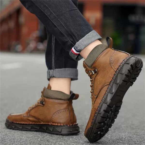 Mens Boots Dress Sneakers Boots Leather Chukka Shoes Casual Ankle Boots Fashion MidTop Walking Shoes for MenKhaki