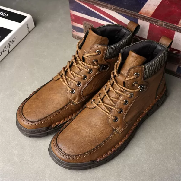 Mens Boots Dress Sneakers Boots Leather Chukka Shoes Casual Ankle Boots Fashion MidTop Walking Shoes for MenKhaki