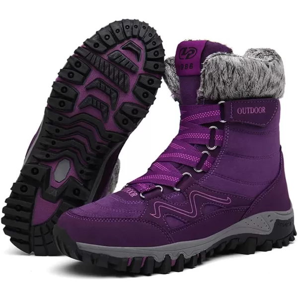 Womens Winter Snow Boots Warm Fur Lined AntiSlip Ankle Hiking Booties Outdoor Walking Shoes NonSlip Trekking ShoesPurple