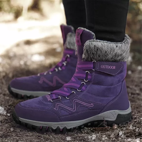 Womens Winter Snow Boots Warm Fur Lined AntiSlip Ankle Hiking Booties Outdoor Walking Shoes NonSlip Trekking ShoesPurple