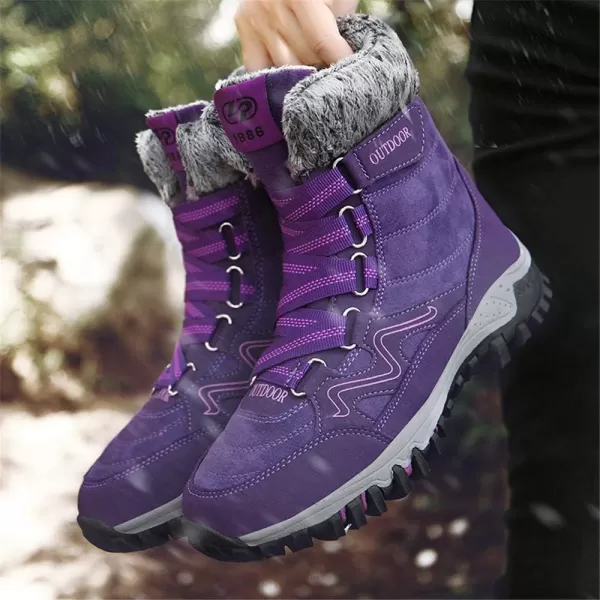 Womens Winter Snow Boots Warm Fur Lined AntiSlip Ankle Hiking Booties Outdoor Walking Shoes NonSlip Trekking ShoesPurple