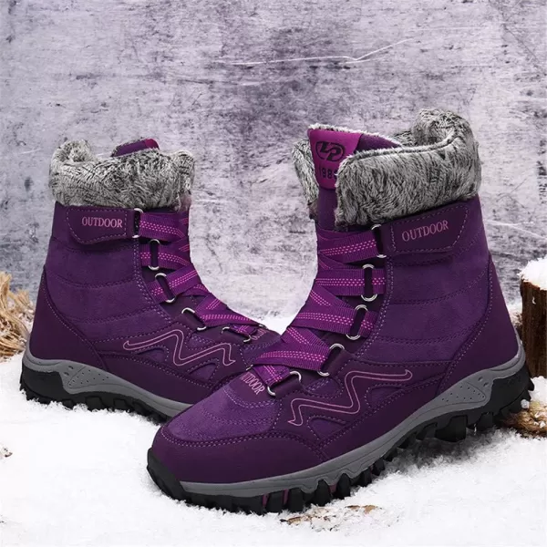 Womens Winter Snow Boots Warm Fur Lined AntiSlip Ankle Hiking Booties Outdoor Walking Shoes NonSlip Trekking ShoesPurple