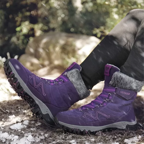 Womens Winter Snow Boots Warm Fur Lined AntiSlip Ankle Hiking Booties Outdoor Walking Shoes NonSlip Trekking ShoesPurple