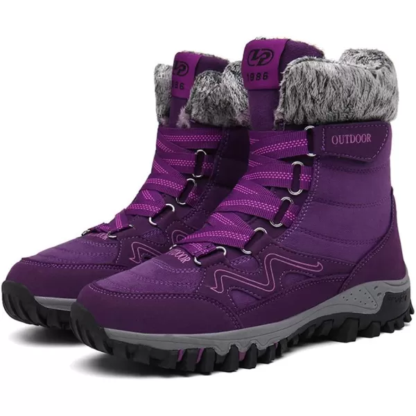 Womens Winter Snow Boots Warm Fur Lined AntiSlip Ankle Hiking Booties Outdoor Walking Shoes NonSlip Trekking ShoesPurple