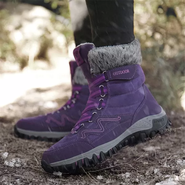 Womens Winter Snow Boots Warm Fur Lined AntiSlip Ankle Hiking Booties Outdoor Walking Shoes NonSlip Trekking ShoesPurple