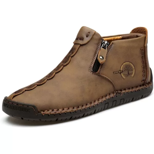 Dacomfy Mens Shoes Casual Slip On Loafers Chukka Ankle Boots Comfortable Leather Boots Outdoor Walking Driving Shoes for MenKhaki