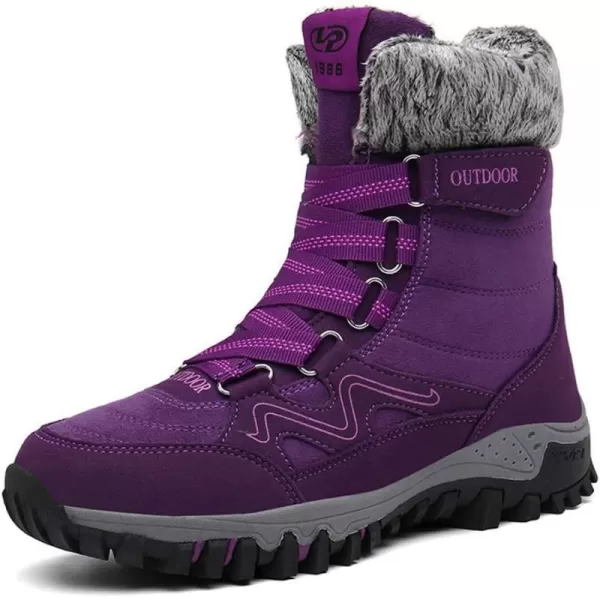 Womens Winter Snow Boots Warm Fur Lined AntiSlip Ankle Hiking Booties Outdoor Walking Shoes NonSlip Trekking ShoesPurple