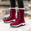 imageLazzy Snow Boots for Women Warm Winter Boots Waterproof Lace Up MidCalf Booties Winter Walking Shoes for Women Red Size 11
