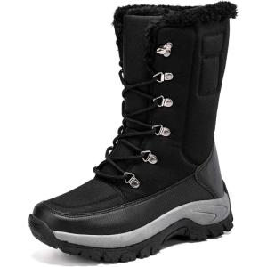 imageLazzy Snow Boots for Women Warm Winter Boots Waterproof Lace Up MidCalf Booties Winter Walking Shoes for Women Black Size 11