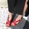 imageWedges for Women Open Toe Leather Sandals Platform Wedge Sandals Ankle Strap Dress Shoes Comfortable Low Heels Summer Shoes Red Size 11