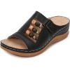 imageWedge Sandals for Women Slip On Wedges Platform Slides Open Toe Wedge Heels Summer Beach Casual Sandal Black Size 11
