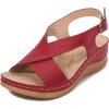 imageWedges for Women Open Toe Leather Sandals Platform Wedge Sandals Ankle Strap Dress Shoes Comfortable Low Heels Summer Shoes Red Size 11
