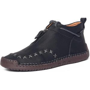 imageDacomfy Casual Shoes for Men Pu Leather Chukka Boots Hand Stiching Mens Boots Fashion Sneakers Comfy Flat Outdoor Walking Driving Shoes Black Brown Blue Green