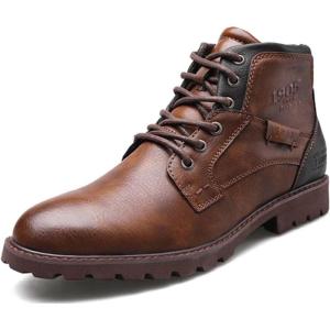 imageLazzy Mens Casual Dress Ankle Boots Oxfords Chukka Shoes Motorcycle Combat Boots LaceUp Side Zipper Leather Shoes