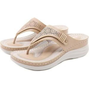 imageLazzy Women Wedge Sandals Summer Casual Clip Toe Strap Sandals Platform Flip Flops Slip On Slides Beach Outdoor Walking Sandals for Holiday Daily Wear Size 511 US