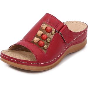 imageWedge Sandals for Women Slip On Wedges Platform Slides Open Toe Wedge Heels Summer Beach Casual Sandal Red Size 11