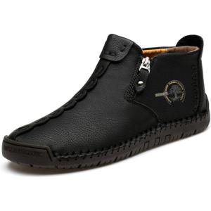 imageDacomfy Mens Shoes Casual Slip On Loafers Chukka Ankle Boots Comfortable Leather Boots Outdoor Walking Driving Shoes for Men Black Size 12