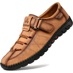 imageLazzy Mens Casual Loafers Slip on Shoes Breathable Leather Oxford Comfortable Driving Walking Shoes for Men Brown Size 115