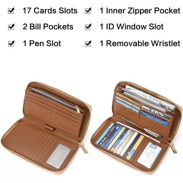 BOSTANTEN Leather Wallets for Women RFID Blocking Zip Around Credit Card Holder Phone Wristlet Clutch
