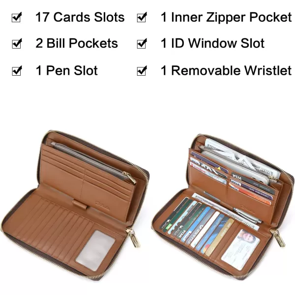 BOSTANTEN Leather Wallets for Women RFID Blocking Zip Around Credit Card Holder Phone Wristlet Clutch