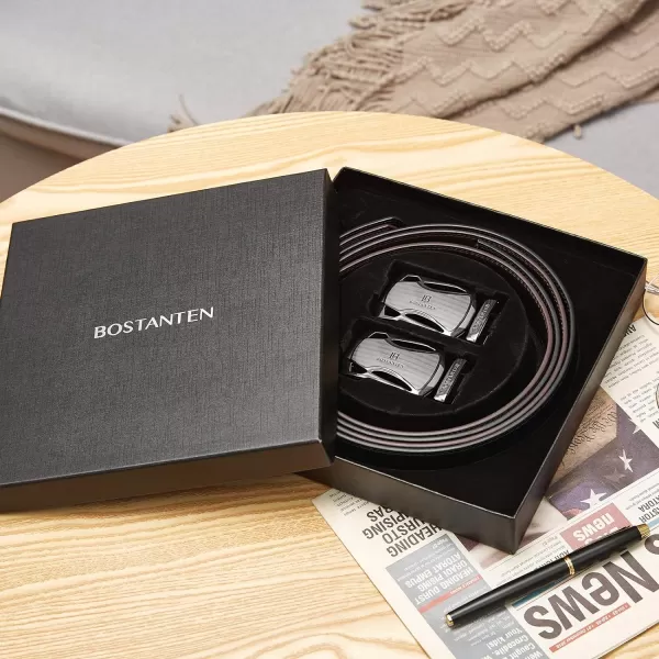 BOSTANTEN Mens Belt Leather Ratchet Belt For Men Dress and Casual with Adjustable Buckle, Trim to Fit