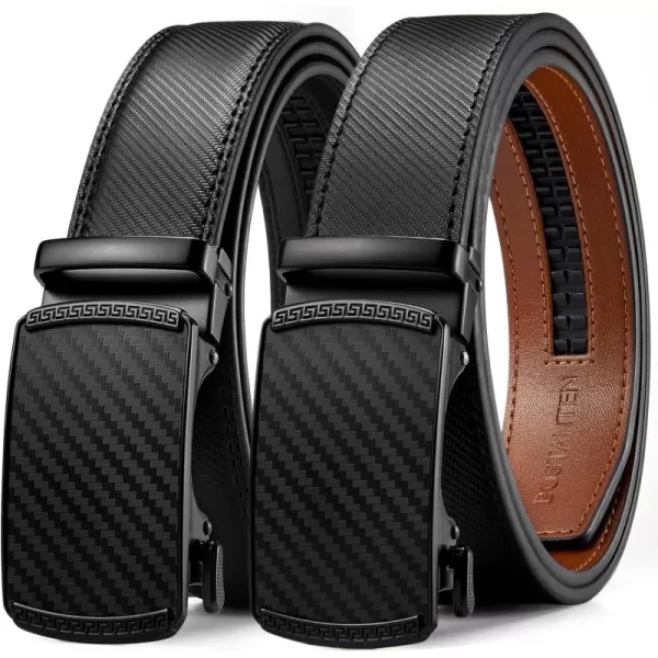 BOSTANTEN Mens Belt Leather Ratchet Belt For Men Dress and Casual with Adjustable Buckle, Trim to Fit
